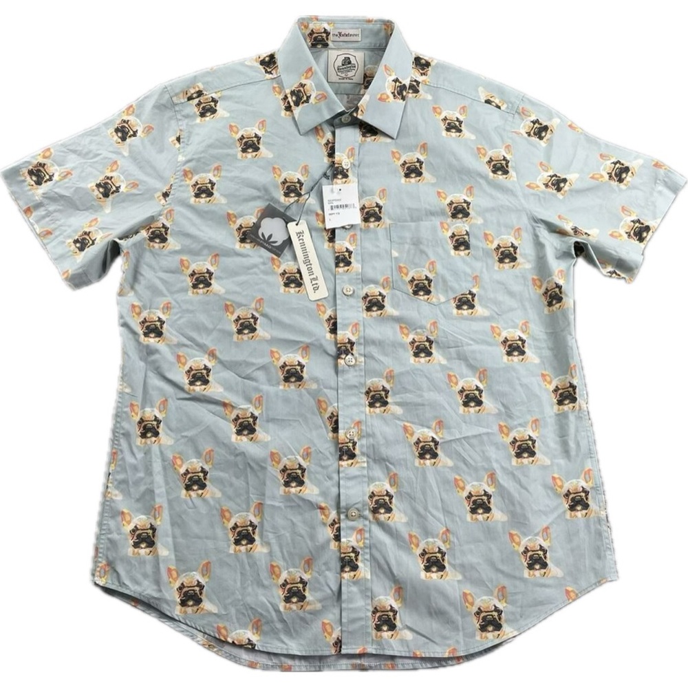 KENNINGTON CALIFORNIA FRENCH BULLDOG PRINTED PIMA COTTON SHIRT SZ M
